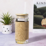 20oz Soft Cork Covered Borosilicate Glass Bottle With Bamboo Lid Eco-friendly Drinkware With Straw