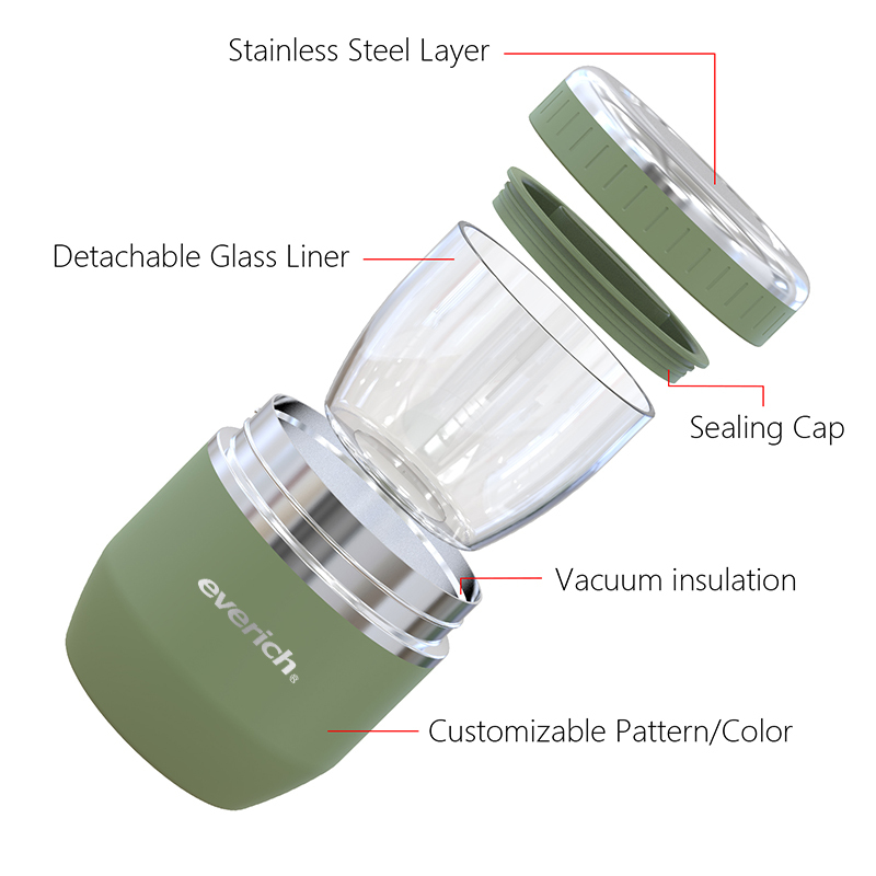 New Arrival 16/21 oz Stainless Steel Lunch Boxes with Glass Nesting Bowls Triple-Layered Vacuum Insulated Food Containers
