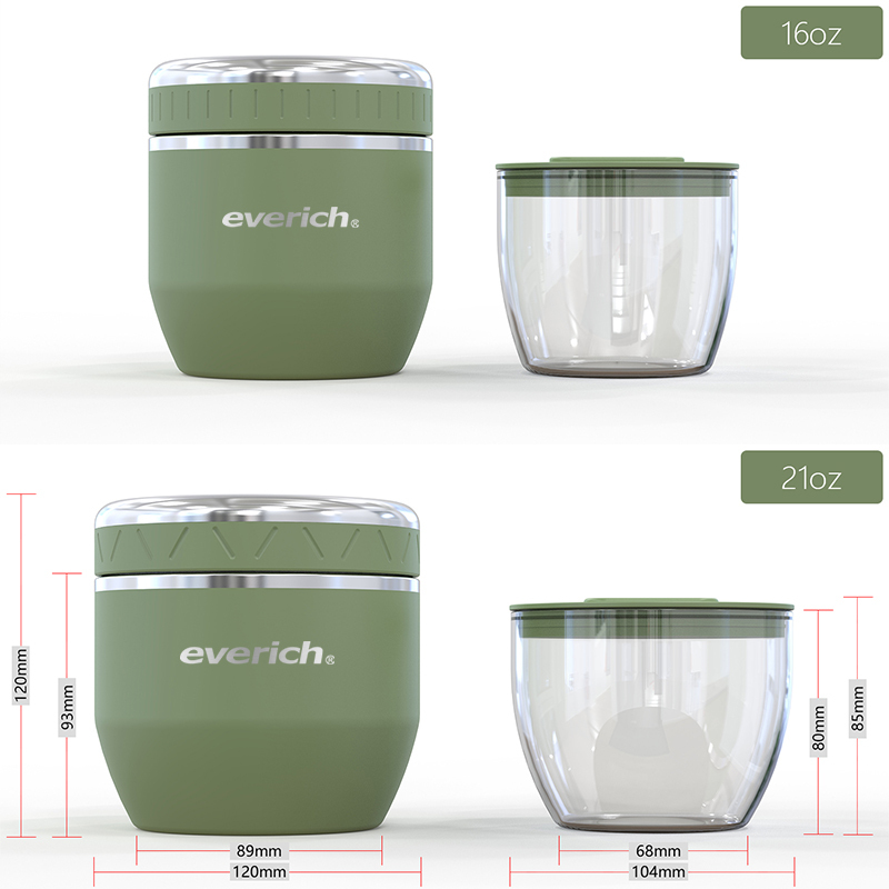 New Arrival 16/21 oz Stainless Steel Lunch Boxes with Glass Nesting Bowls Triple-Layered Vacuum Insulated Food Containers