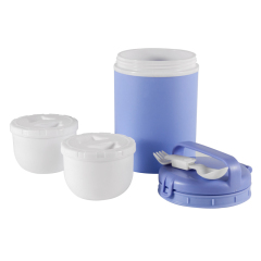2021 Food Grade Portable Insulated two inner bowls Round Plastic Lunch Box with cutlery set