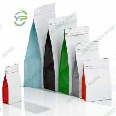 250g Matte White Box Block Bottom Bag with Coloured Sides, Valve and Rip Zipper