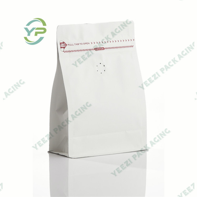 500g Matt / Kraft Paper Block Flat Box Bottom Coffee Packaging Bag with Valve and Rip Zipper