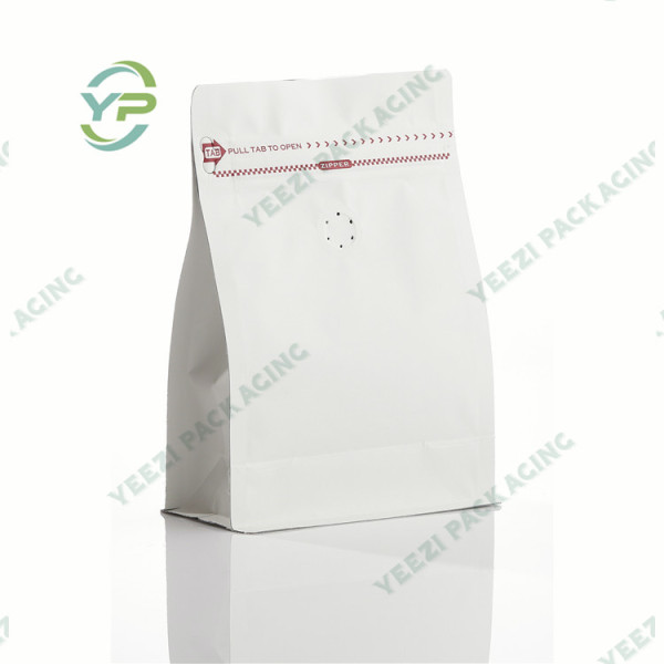 500g Matt / Kraft Paper Block Flat Box Bottom Coffee Packaging Bag with Valve and Rip Zipper