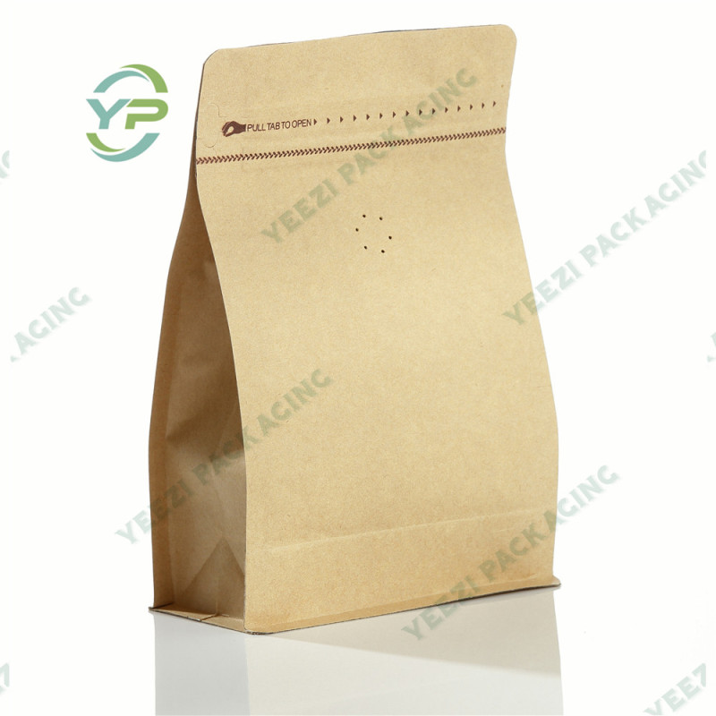 250g Matt / Kraft Paper Block Box Bottom Coffee Packaging Bag with Valve and Rip Zipper
