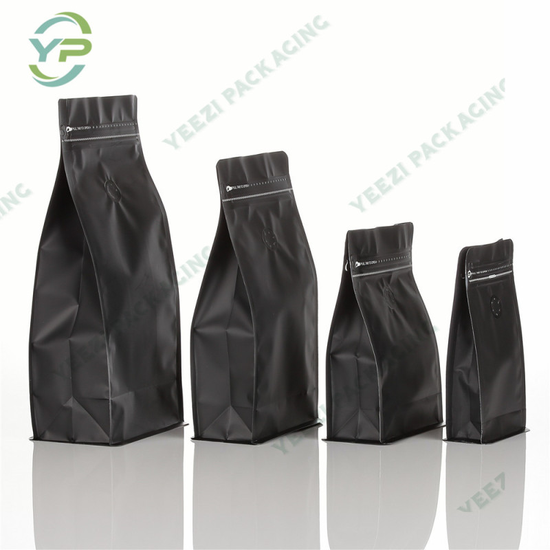 100g Matt / Kraft Paper Block Flat Box Bottom Coffee Packaging Bag with Valve and Rip Zipper