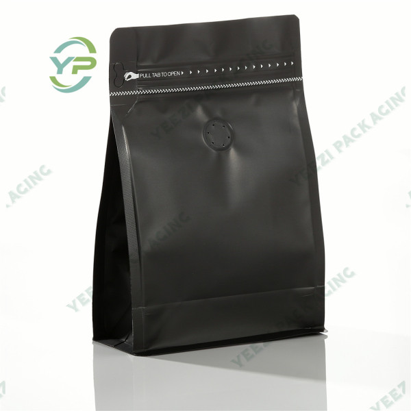500g Matt / Kraft Paper Block Flat Box Bottom Coffee Packaging Bag with Valve and Rip Zipper