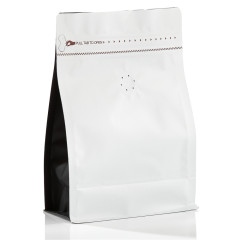 250g Matte White Box Block Bottom Bag with Coloured Sides, Valve and Rip Zipper