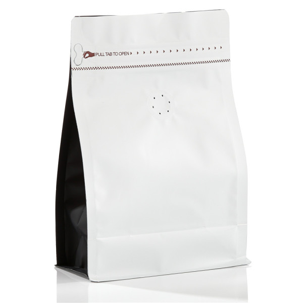 250g Matte White Box Block Bottom Bag with Coloured Sides, Valve and Rip Zipper