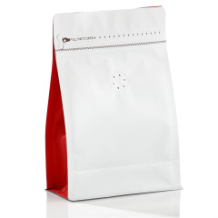 250g Matte White Box Block Bottom Bag with Coloured Sides, Valve and Rip Zipper