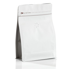 250g Matte White Box Block Bottom Bag with Coloured Sides, Valve and Rip Zipper