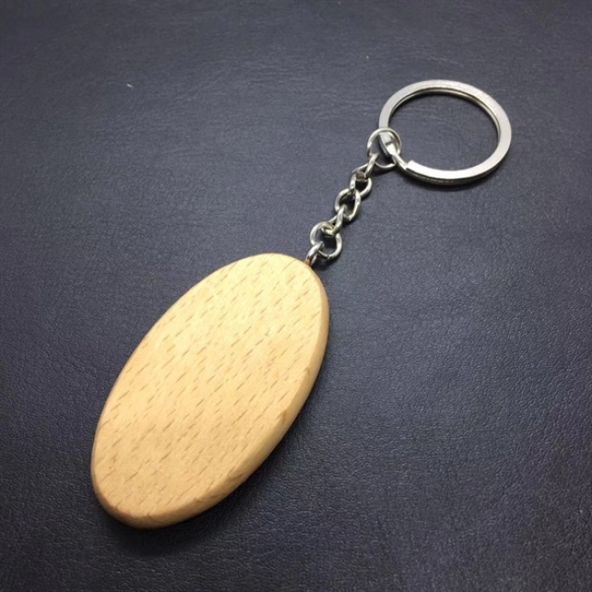 key Chian Ring With Oval Wooden Pendant