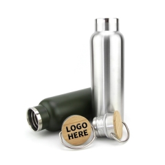 Stainless steel thermos bottle with bamboo lid