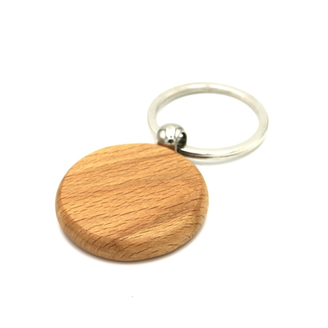 Round Shaped Beech Wooden Key Chain Ring
