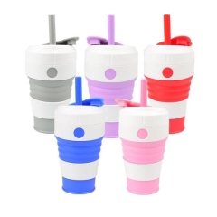 Foldable silicone coffee cup with straw