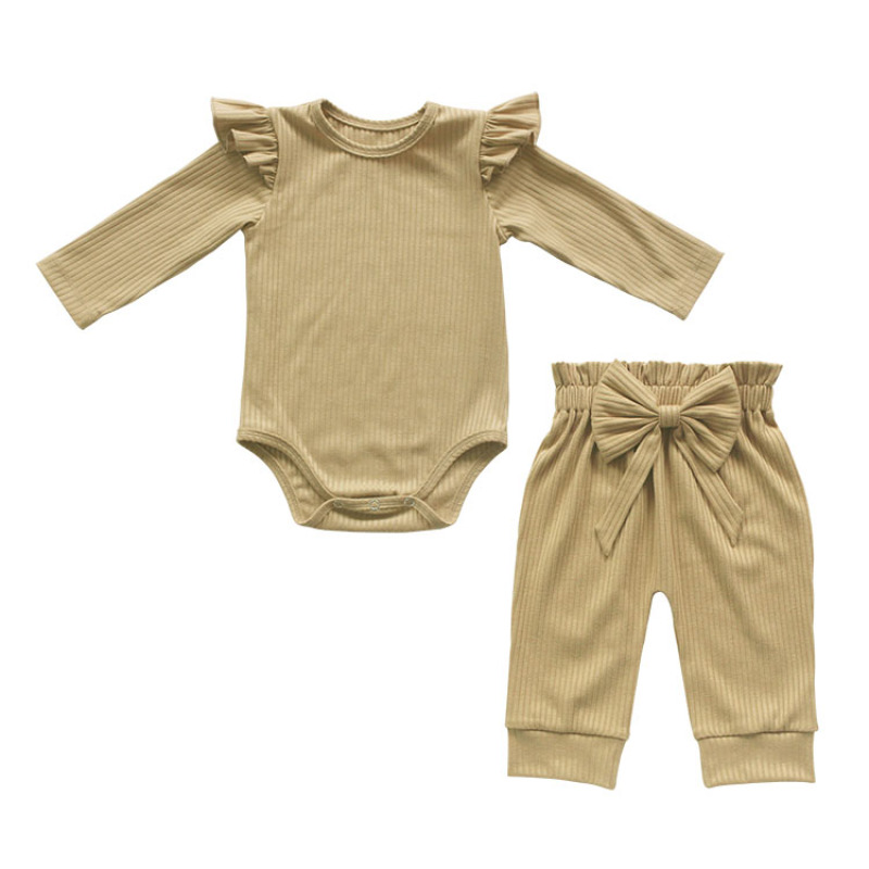 Factory Direct Sale Cotton Baby Long Sleeves Romper With Long Pants Outfit Set