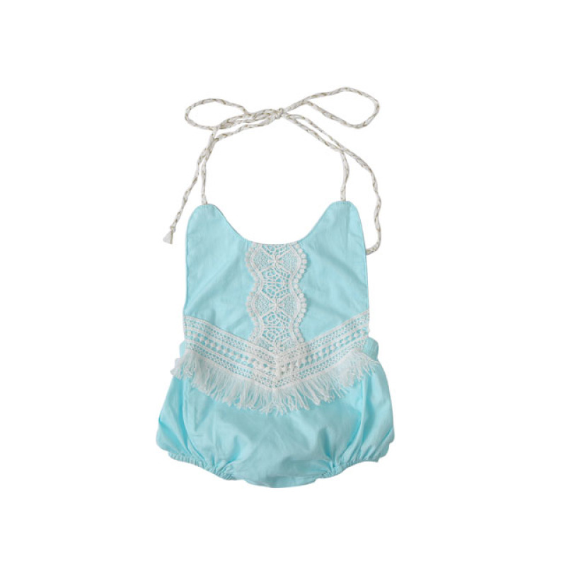 Little Girls Sleeveless Flower Printed Tassel Wholesale Dress Baby Girl Lace Romper