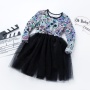 Cheap bone printed high quality long sleeve punk kid girl tulle layered dress