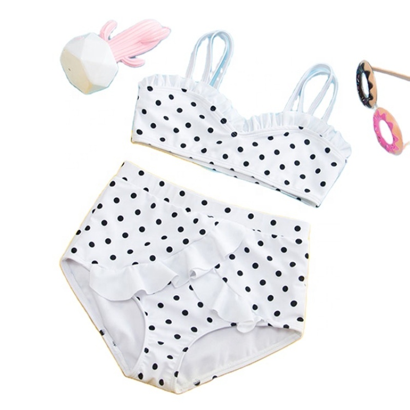 Newest fashion highwaist sexy 2 piece white teen swimwear kids set