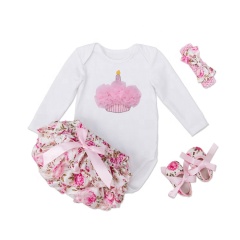 Wholesale Little Kids Birthday Romper With Diaper Cover And Baby Shoes And Headband Set