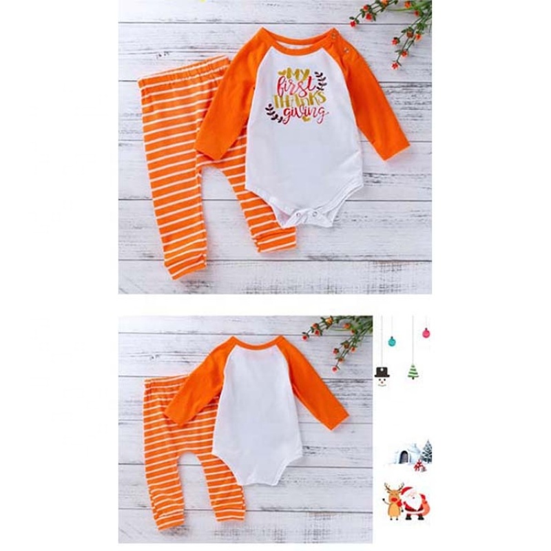 2021 new style thanksgiving orange long-sleeved stripe baby romper