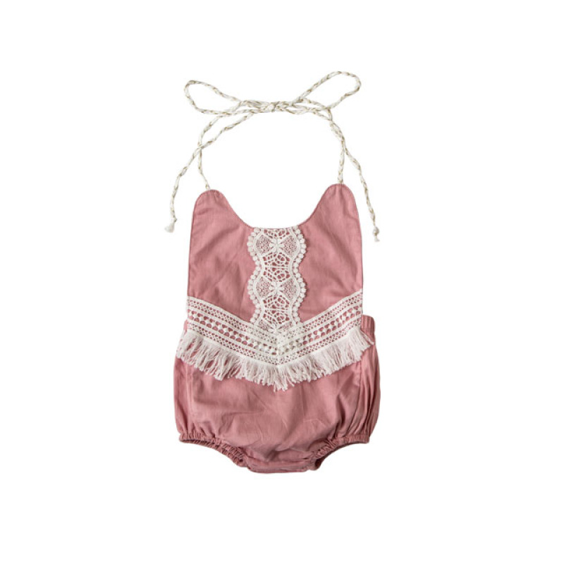 Little Girls Sleeveless Flower Printed Tassel Wholesale Dress Baby Girl Lace Romper