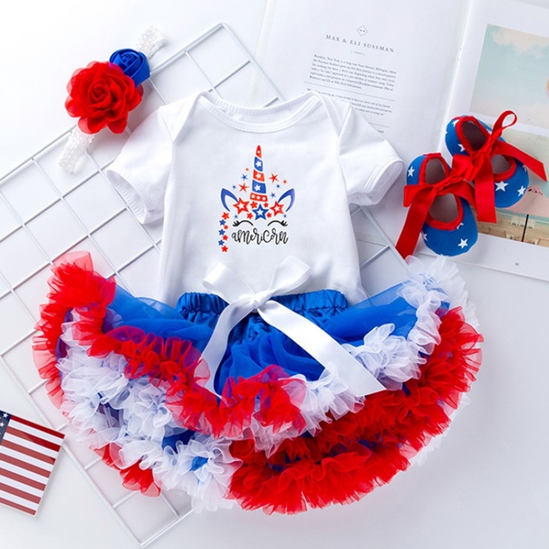 Red and Blue 4th of July USA baby girl dresses clothing set