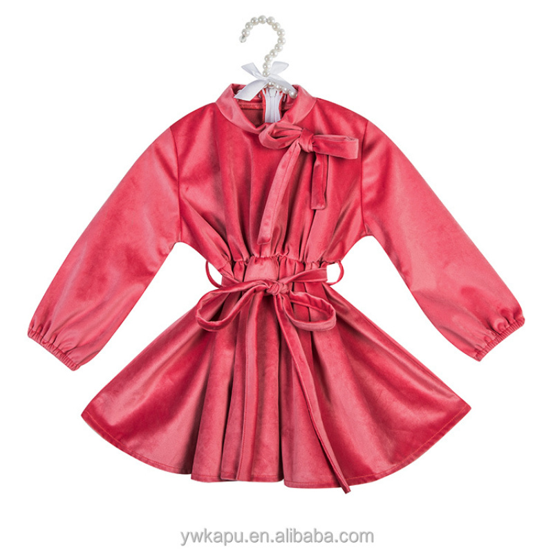 Soft pleated children fancy top designs dress coat velvet tunic girl winter shirts