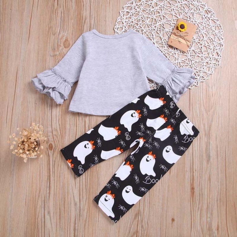 2021 wholesale cute baby girl fashion tops and pants halloween flare sleeve romper