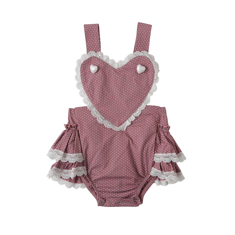 Baby girls boutique clothes summer lace heart neck sleeveless soft breathable cotton rompers