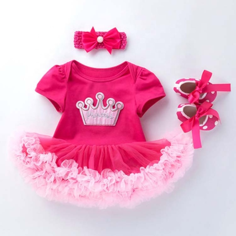 New Arrival Short Sleeve Toddler Birthday Tutu Dress With Baby Shoes And Headband Set