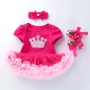 New Arrival Short Sleeve Toddler Birthday Tutu Dress With Baby Shoes And Headband Set