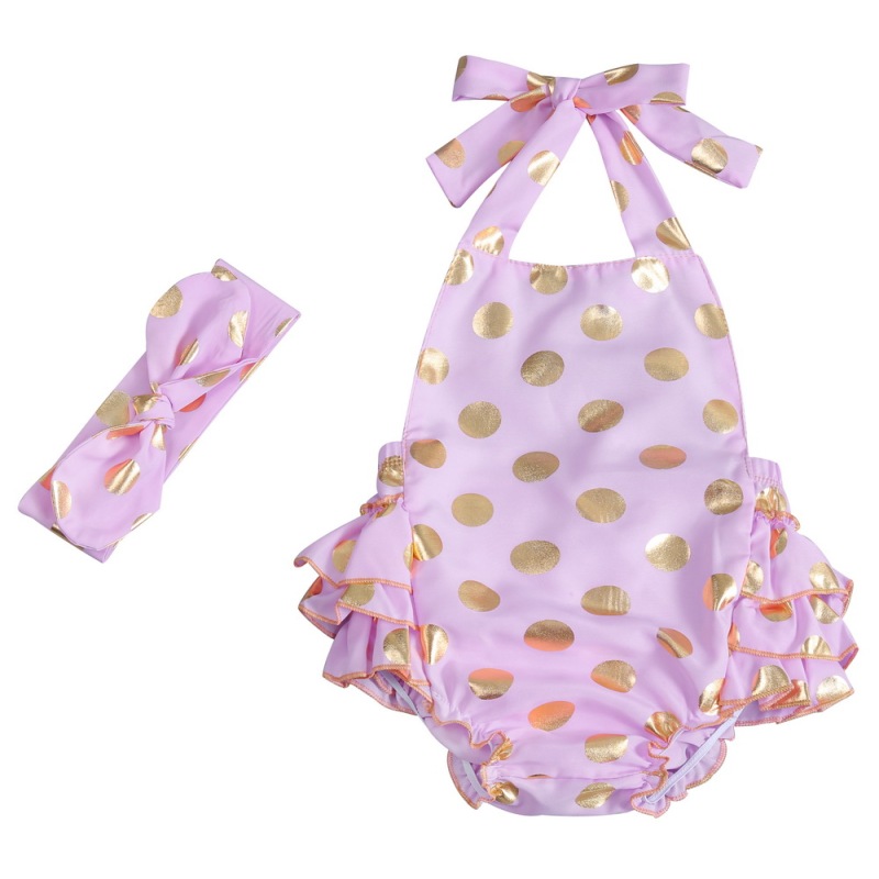 Girls Polk Dots Ruffles Romper Halter Baby Rompers