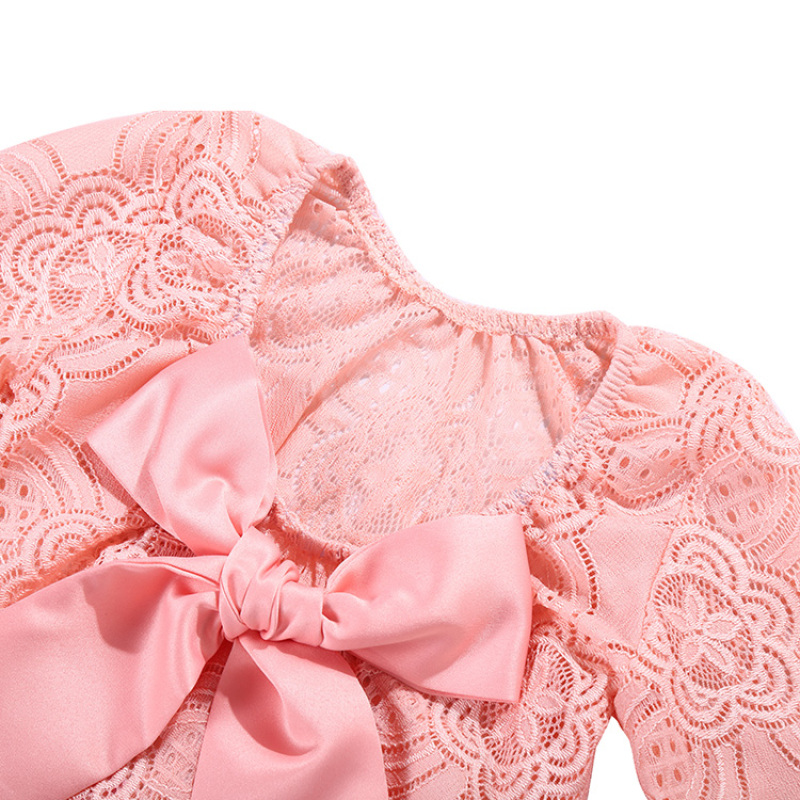 Custom Pretty Baptismal Smocked Lace Dresses Flower Girls Bows Clothing for Toddler Girls