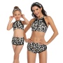 High quality 2 piece   mesh beach wear designer leopard girls swimsuits children bikini set