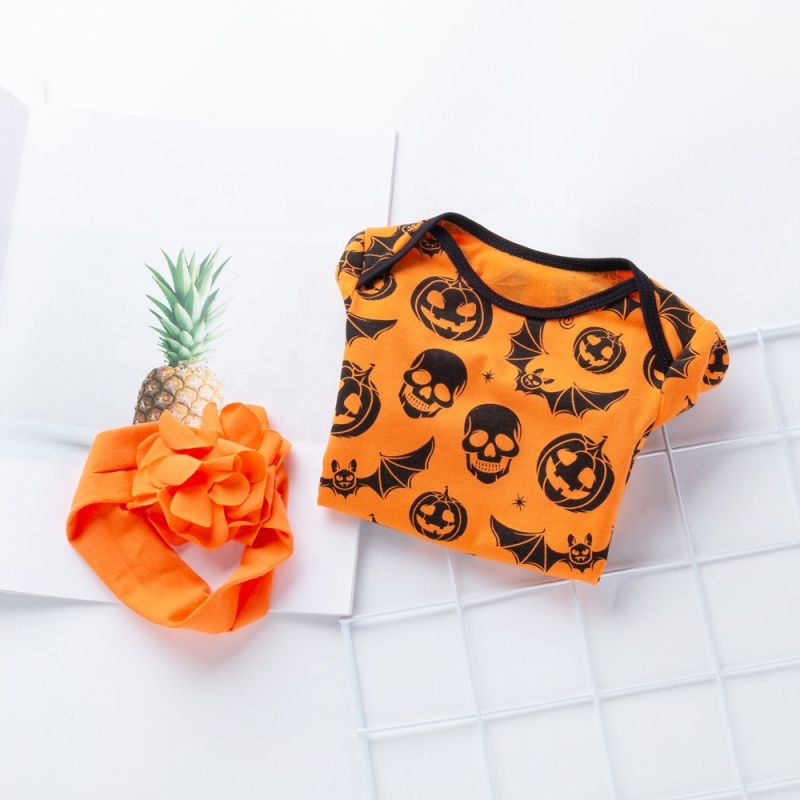 Halloween short sleeve breathable pumpkin printed baby romper custom