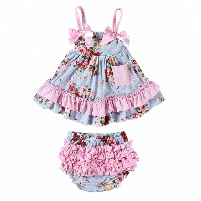 Wholesale Adorable Newborn Baby Girl Clothes Floral Print Baby Outfits Swing Sets