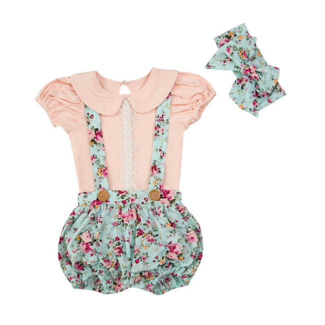 Fashion Baby Girl Clothing Sets Short Sleeve Shirt And Suspender Pants Suits