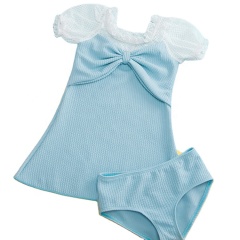 2021 factory pastel plaid front tie ruched bikini children beach wear