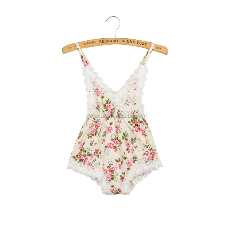 Fancy Style Cotton Floral Bubble Romper with Lace Collars Baby Summer Rompers