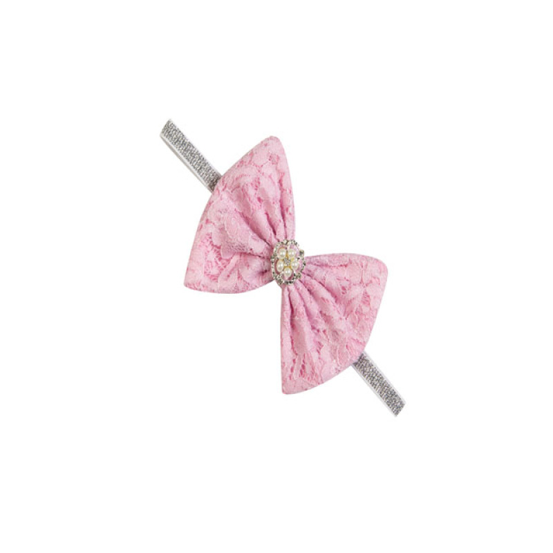 Natural elastic baby hair accessories bow-knot lace pearl beaded headband