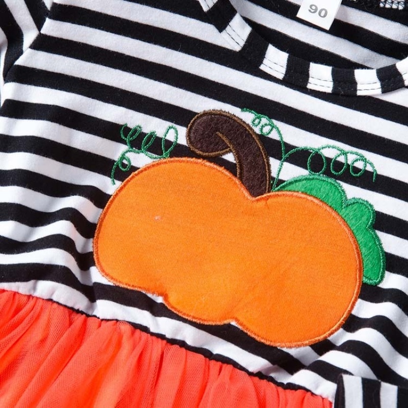 Cheap kids halloween cartoon pumpkin costumes double layered dress