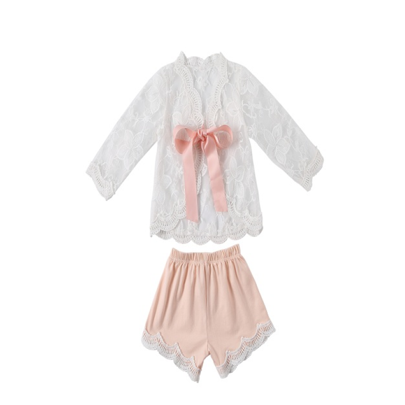 Fashion Kids Baby Girls Outfits Flower Embroidered Short Sleeve Shirt And Shorts 2 Pieces Sets