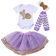 2019 Easter Day Baby Girls Bunny printed Outfit tutu skirt set
