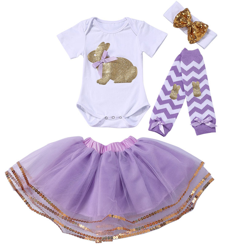 2019 Easter Day Baby Girls Bunny printed Outfit tutu skirt set