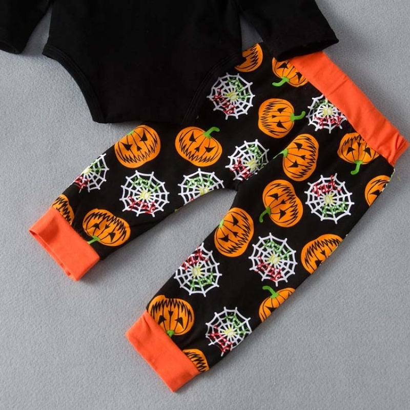 Hot sale korean cotton halloween black pumkin baby long pants romper