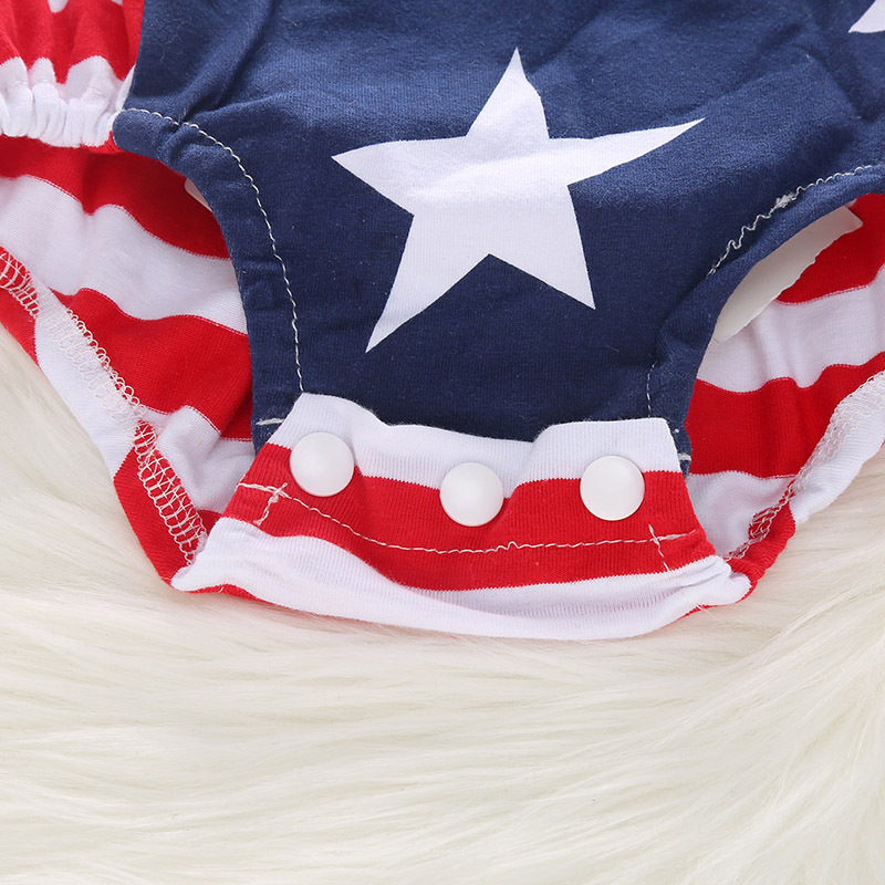New Arrival American Style Fourth of July Striped Printing Kids Strappy Rompers for Girls