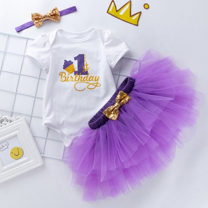 Factory Wholesale Girl Cotton Baby Romper Set With Tulle Skirts And Headband 