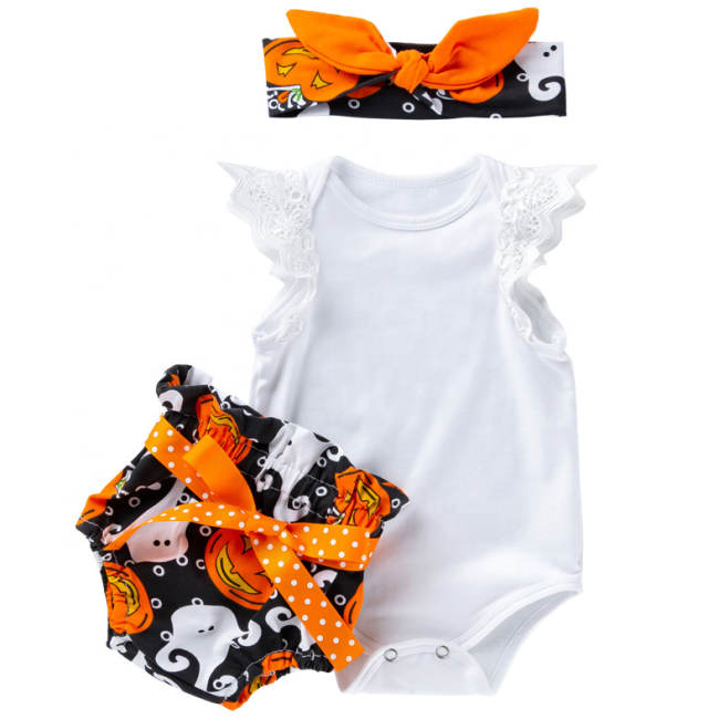 2021 fall halloween cotton sleeveless white romper baby girl new born set