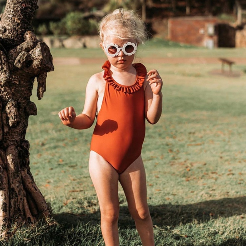 Summer orange one piece swimsuit beachwear dress hollow leopard bikini