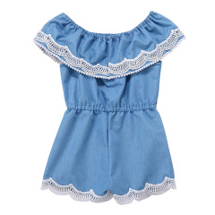 Wholesale Custom Children's Boutique  baby Clothes girl denim jumpsuit romper